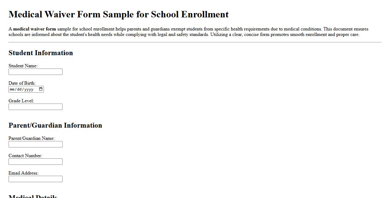 Medical waiver form sample for school enrollment image preview