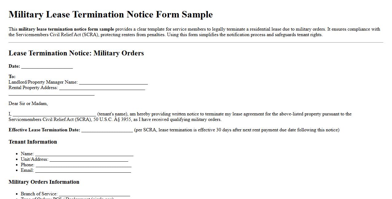 military lease termination notice form sample image preview