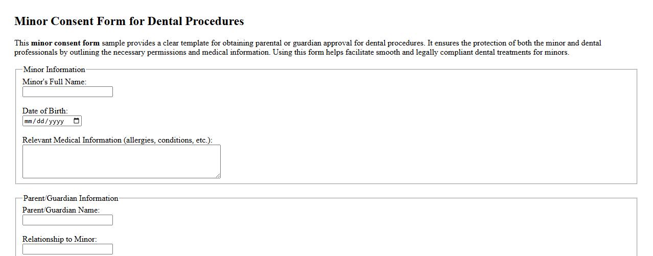 Minor consent form sample for dental procedures image preview