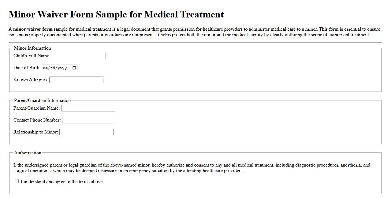 Minor waiver form sample for medical treatment image preview