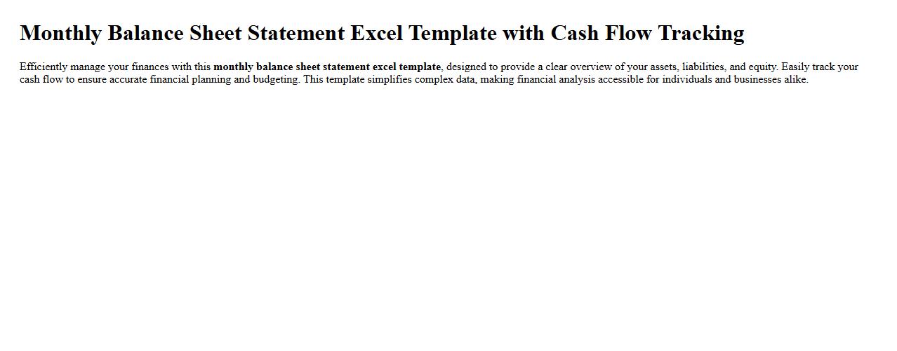 Monthly balance sheet statement excel template with cash flow tracking image preview