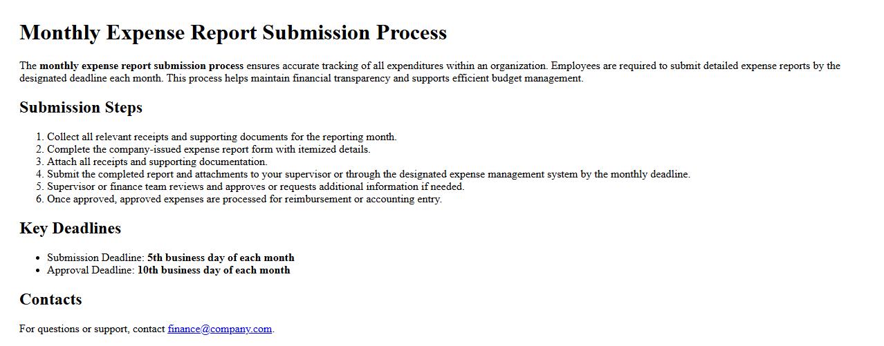 monthly expense report submission process image preview