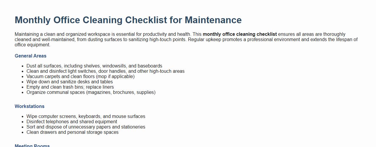 monthly office cleaning checklist for maintenance image preview