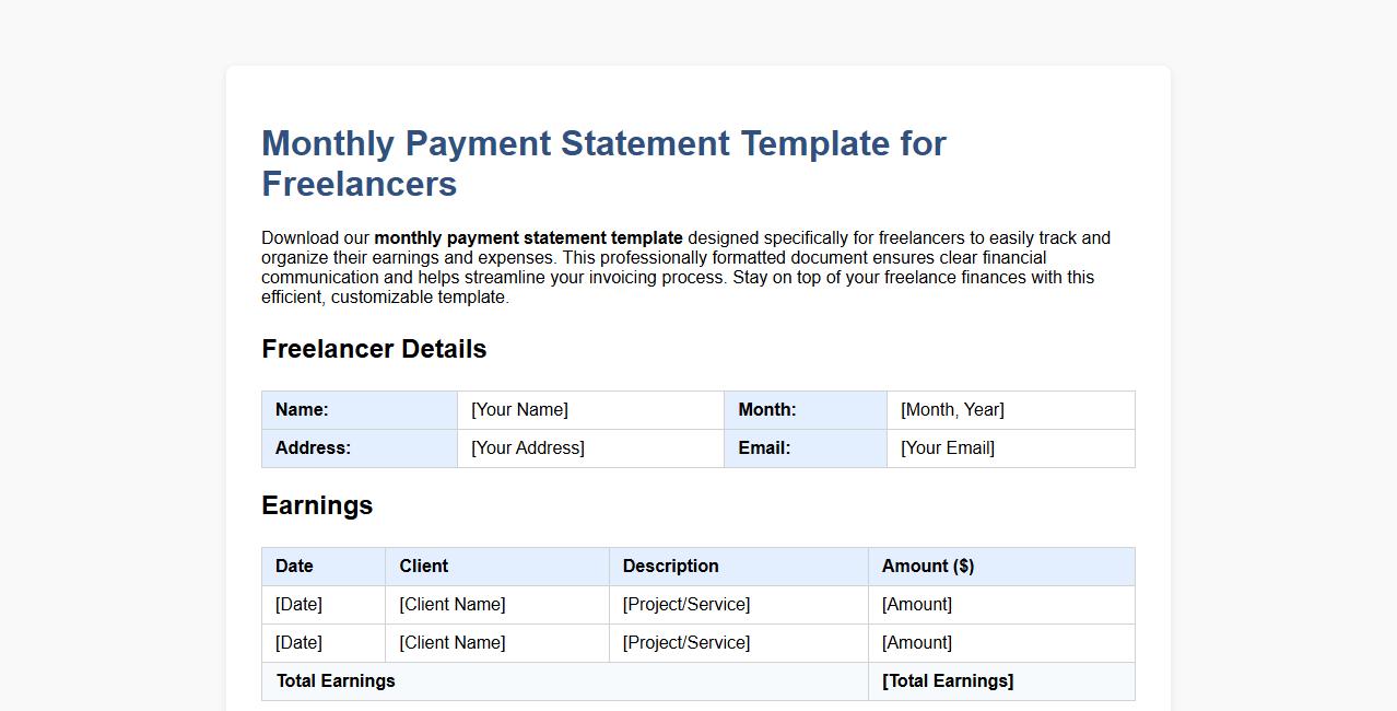 Monthly payment statement template for freelancers image preview