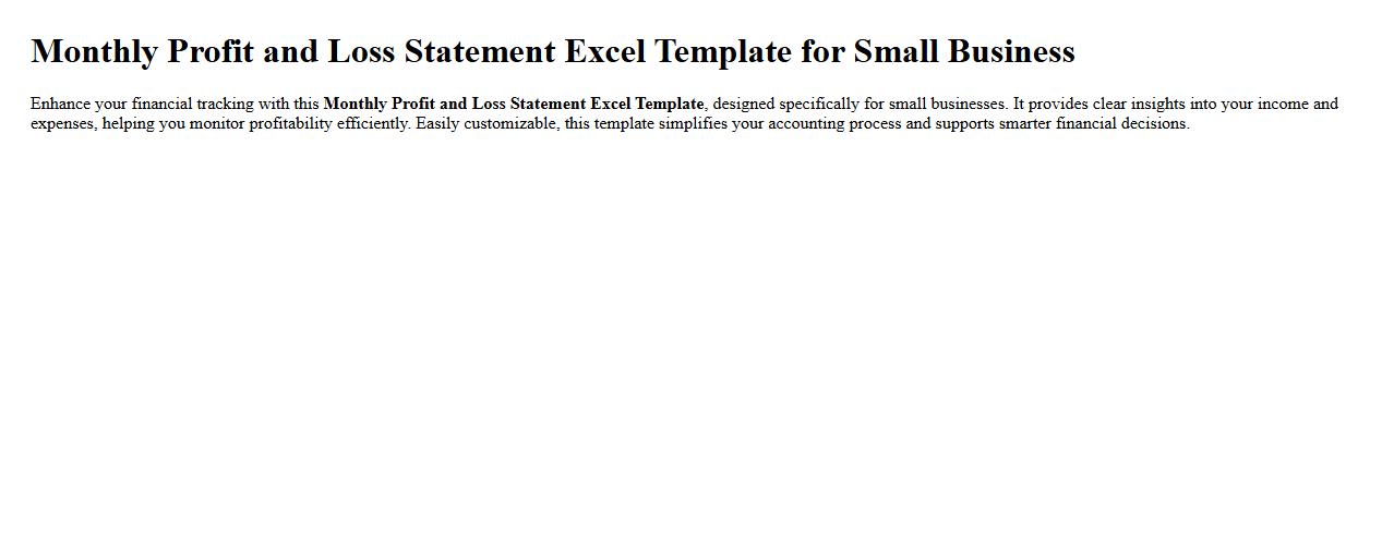 Monthly profit and loss statement Excel template for small business image preview