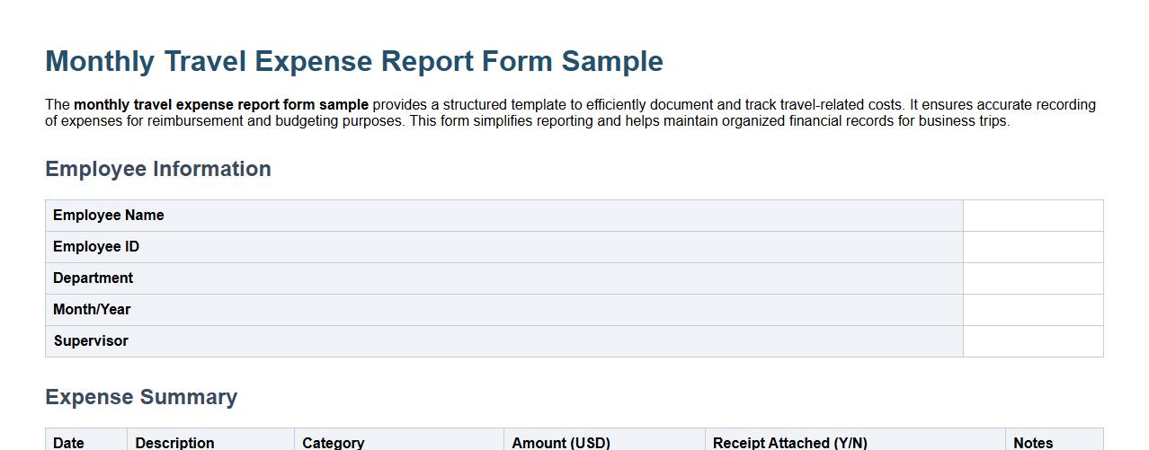 Monthly travel expense report form sample image preview