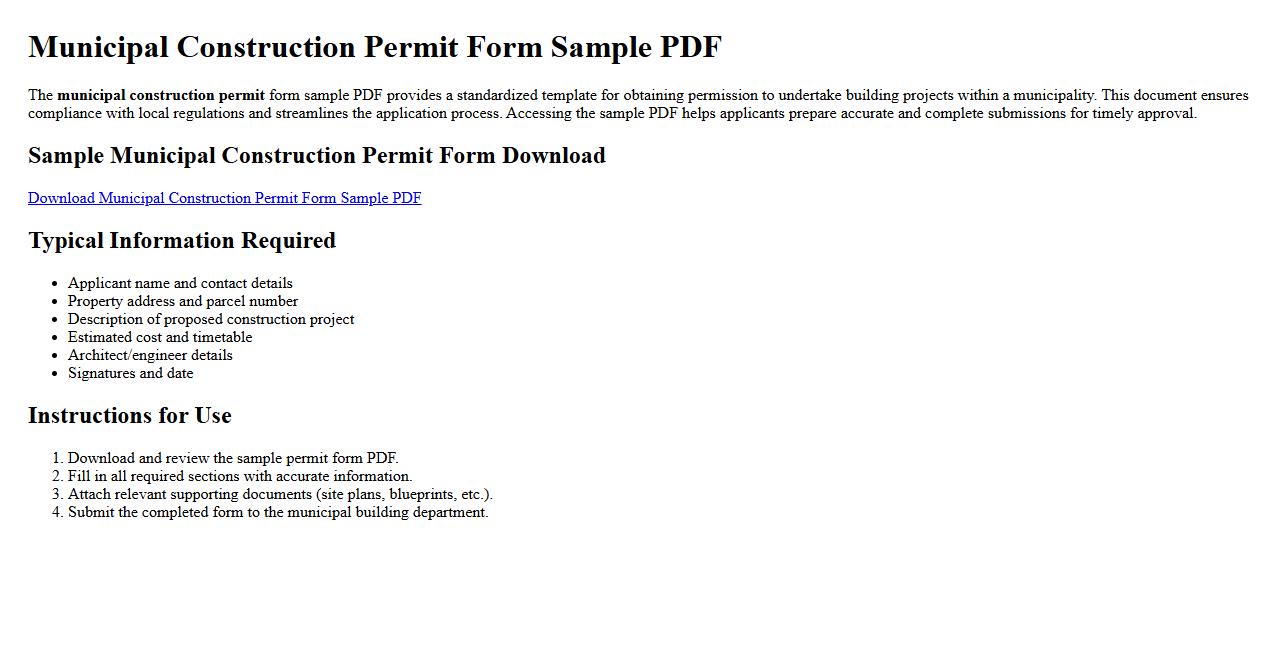 municipal construction permit form sample PDF image preview