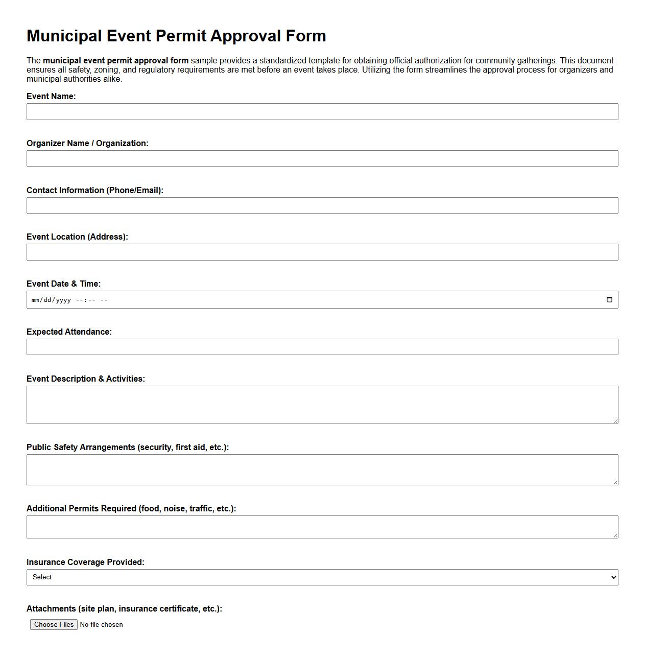 municipal event permit approval form sample image preview