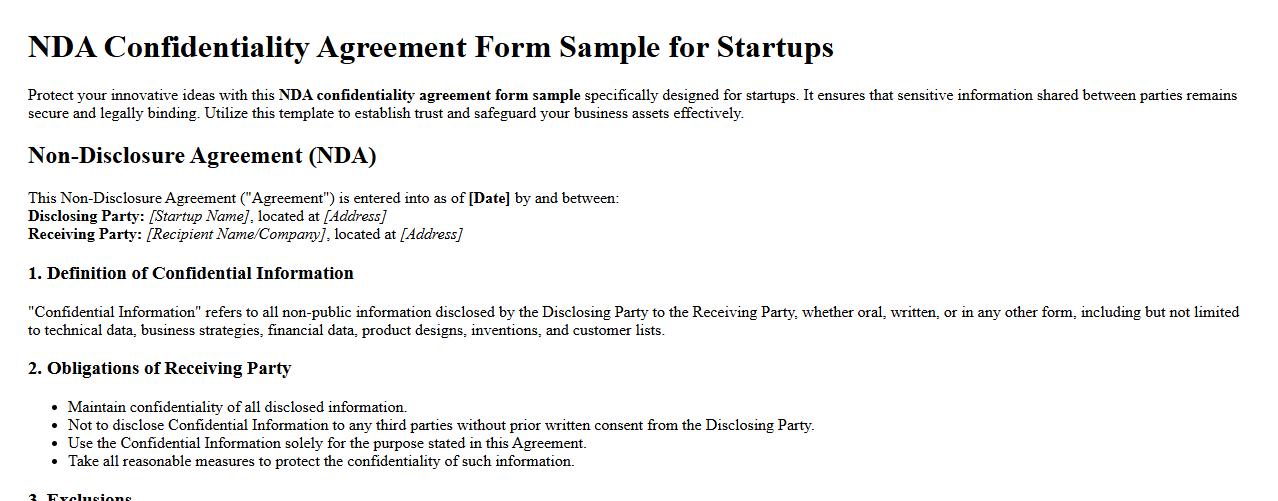 nda confidentiality agreement form sample for startups image preview