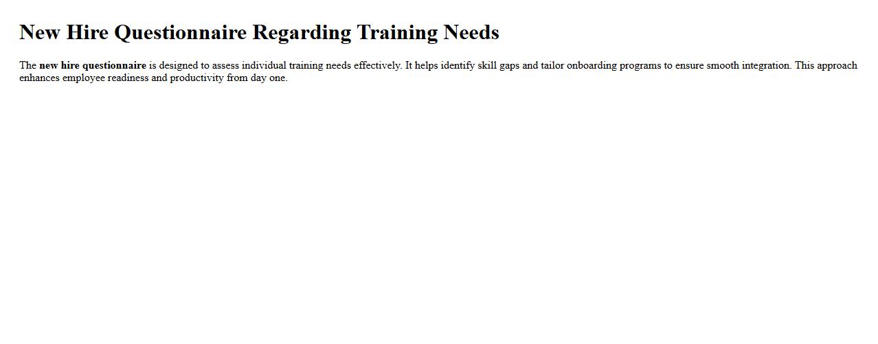 New hire questionnaire regarding training needs image preview
