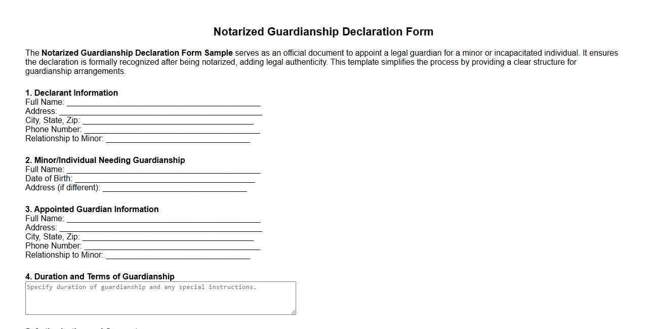 Notarized guardianship declaration form sample image preview