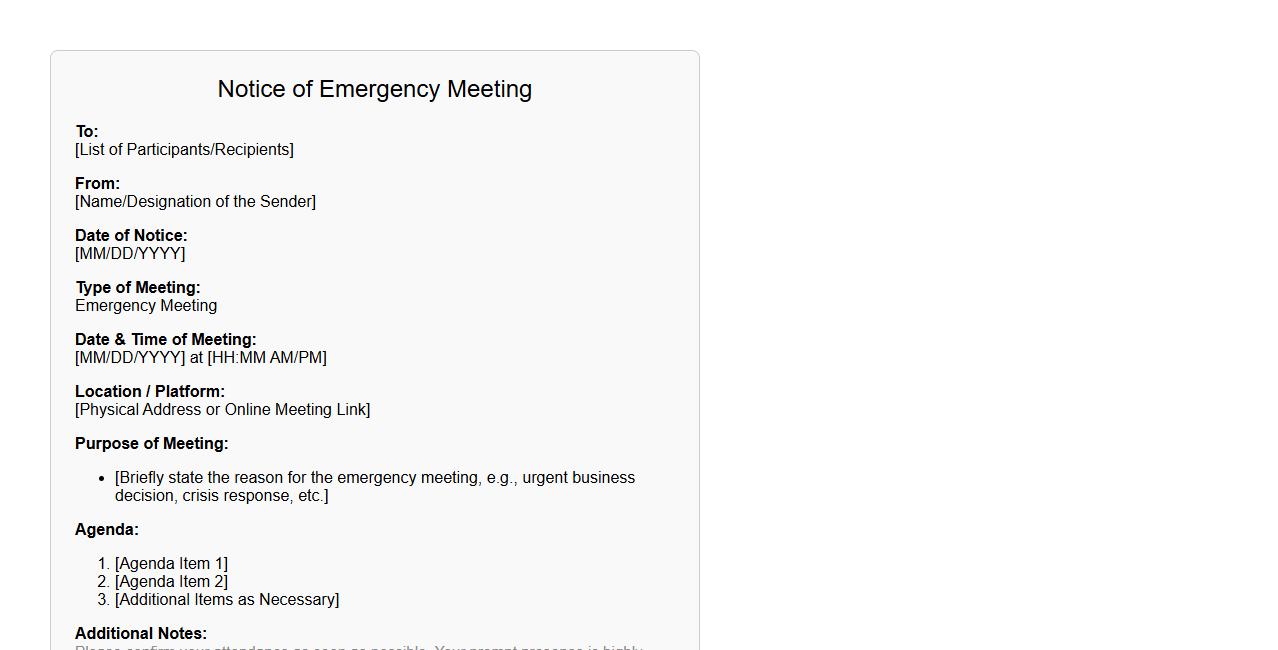 notice of meeting form sample for emergency meeting image preview