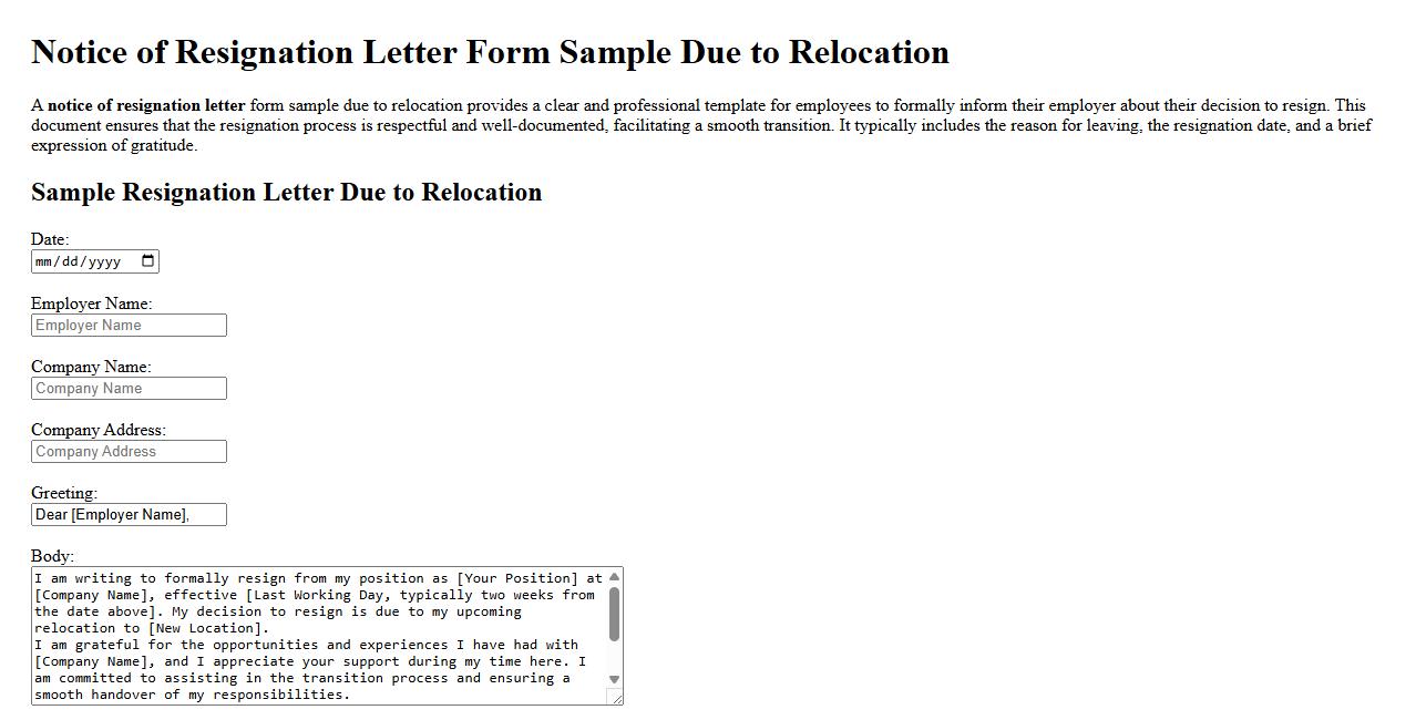 notice of resignation letter form sample due to relocation image preview