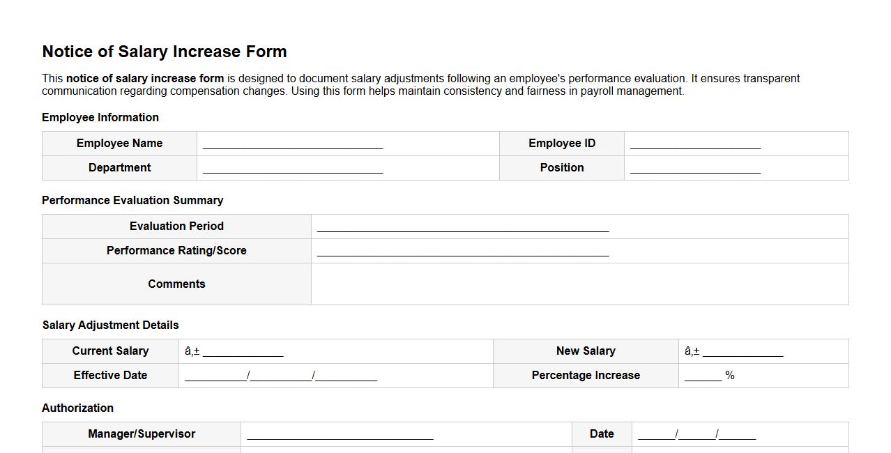 notice of salary increase form sample based on performance evaluation image preview