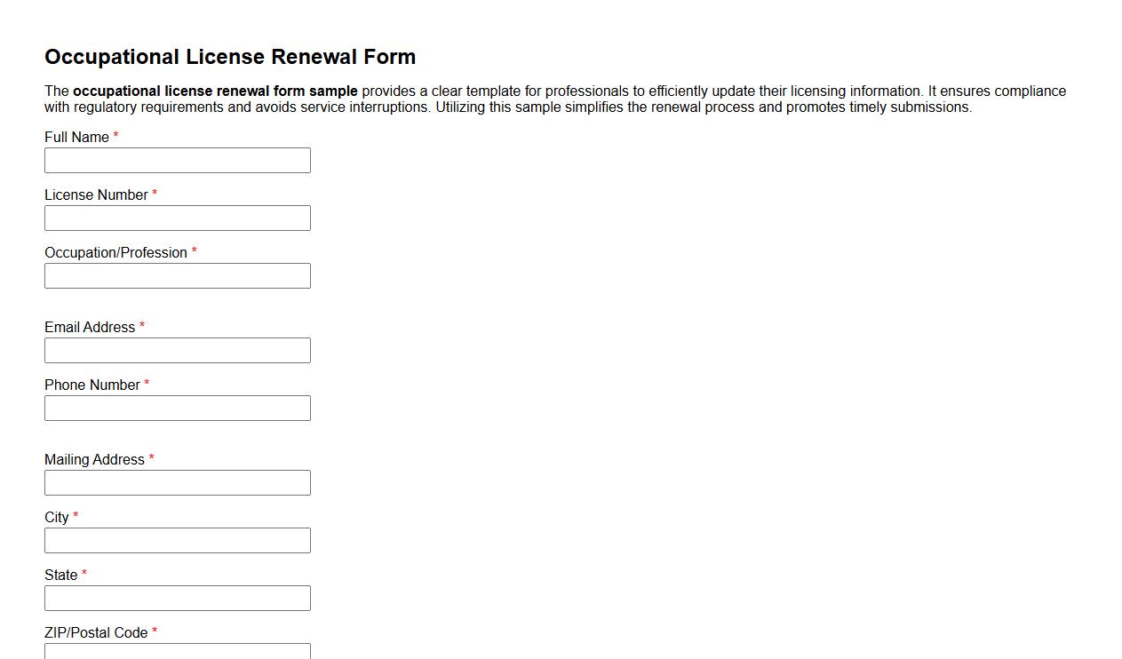 occupational license renewal form sample image preview