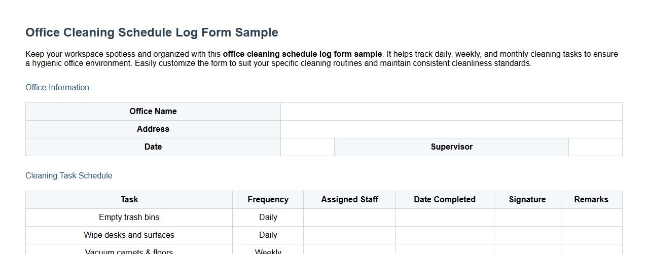 office cleaning schedule log form sample image preview