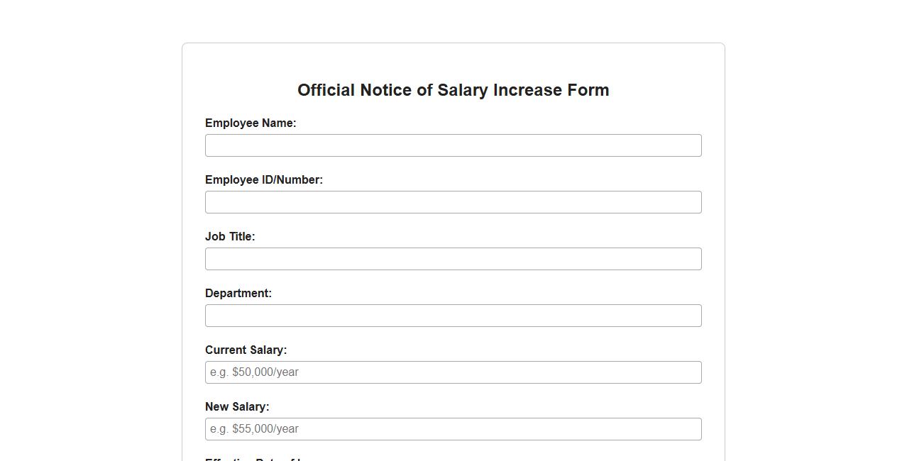 official notice of salary increase form sample with reason section image preview