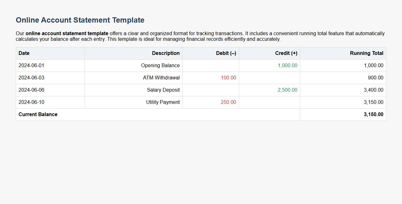 Online account statement template with running total feature image preview