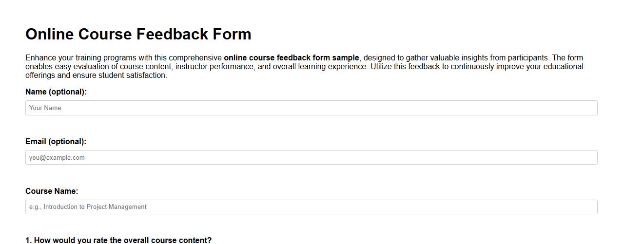 online course feedback form sample image preview
