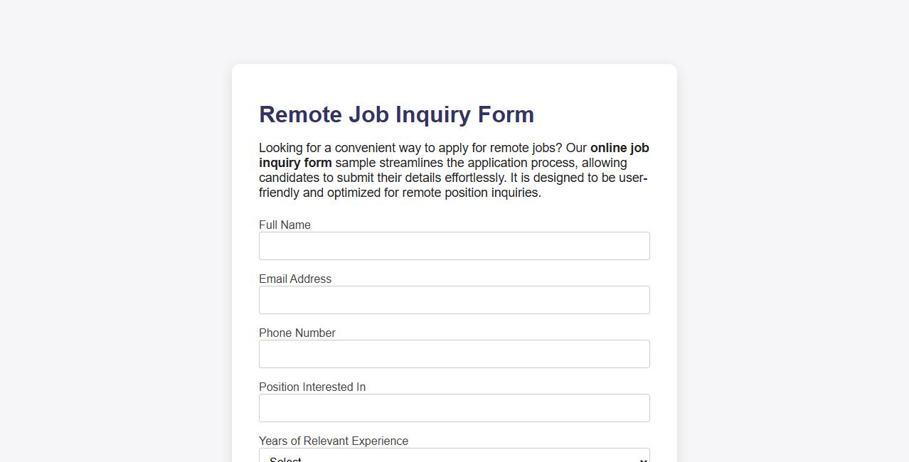 Online job inquiry form sample for remote positions image preview