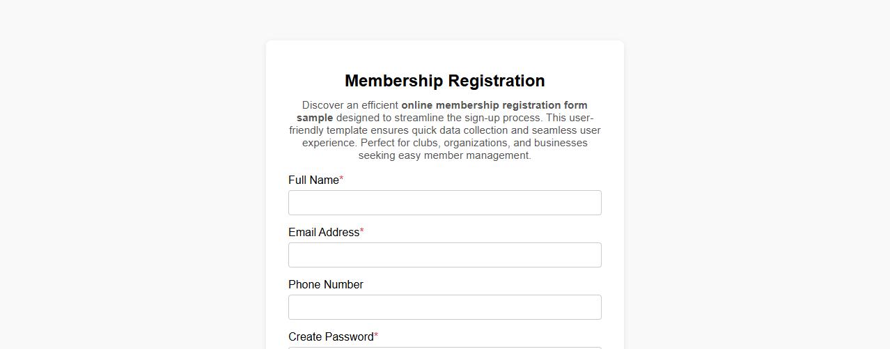 Online membership registration form sample image preview