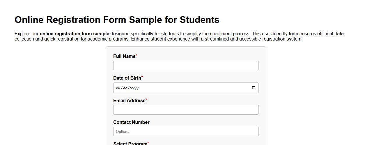 Online registration form sample for students image preview