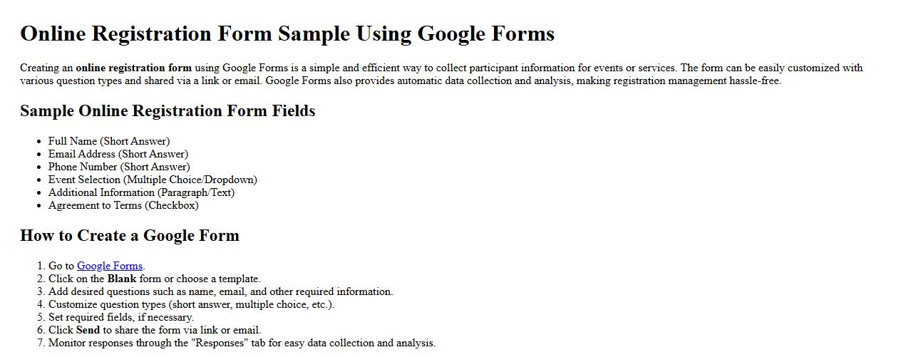 Online registration form sample using Google Forms image preview