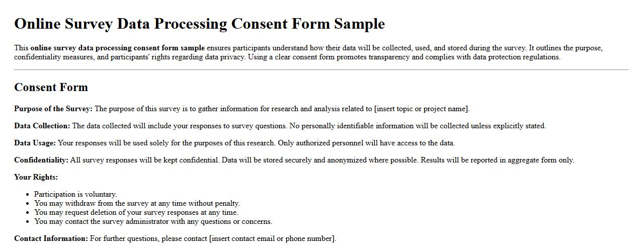 online survey data processing consent form sample image preview