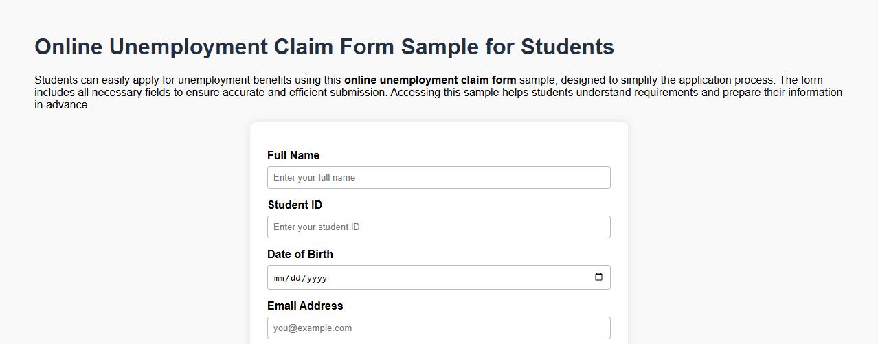 Online unemployment claim form sample for students image preview