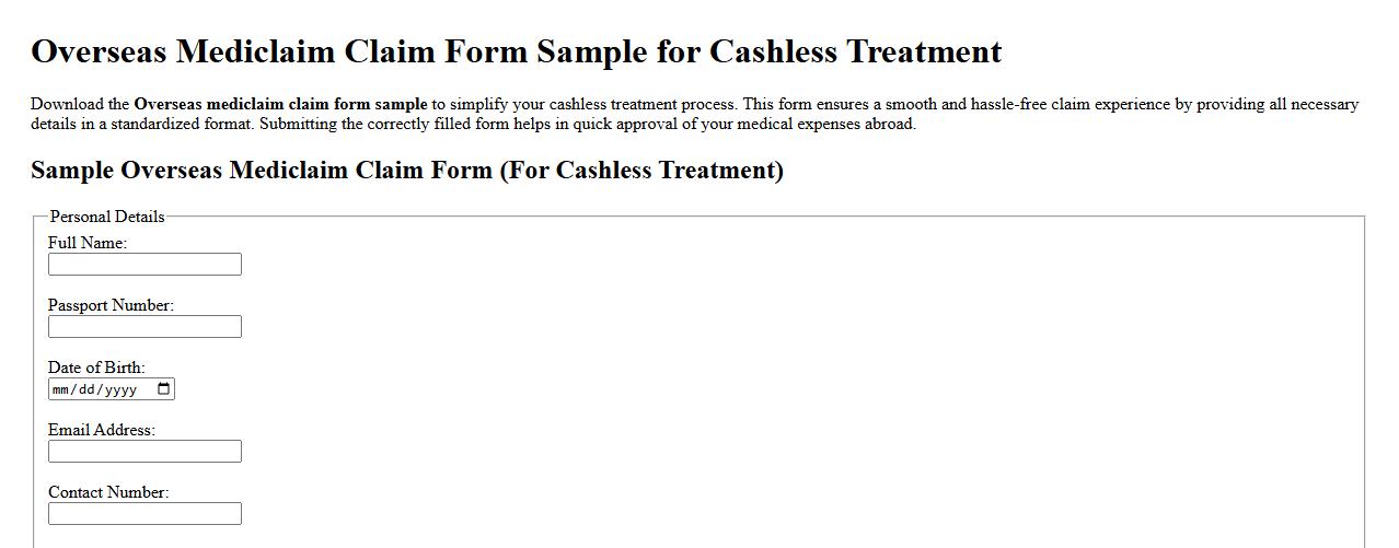 Overseas mediclaim claim form sample for cashless treatment image preview
