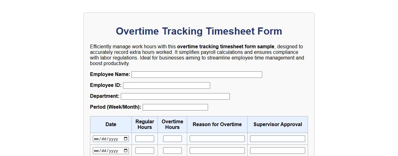 Overtime tracking timesheet form sample image preview
