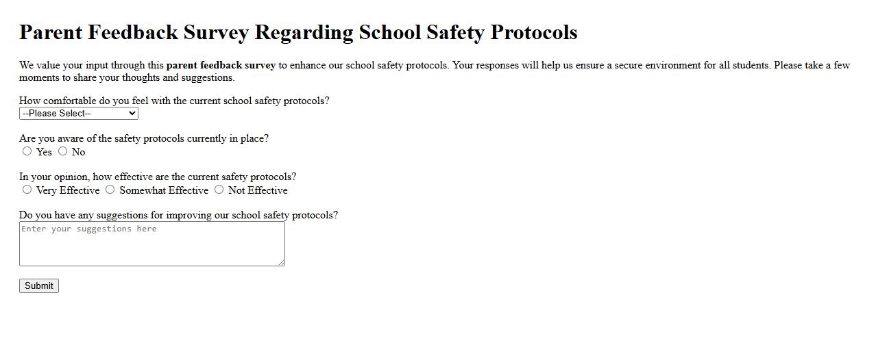 Parent feedback survey regarding school safety protocols image preview
