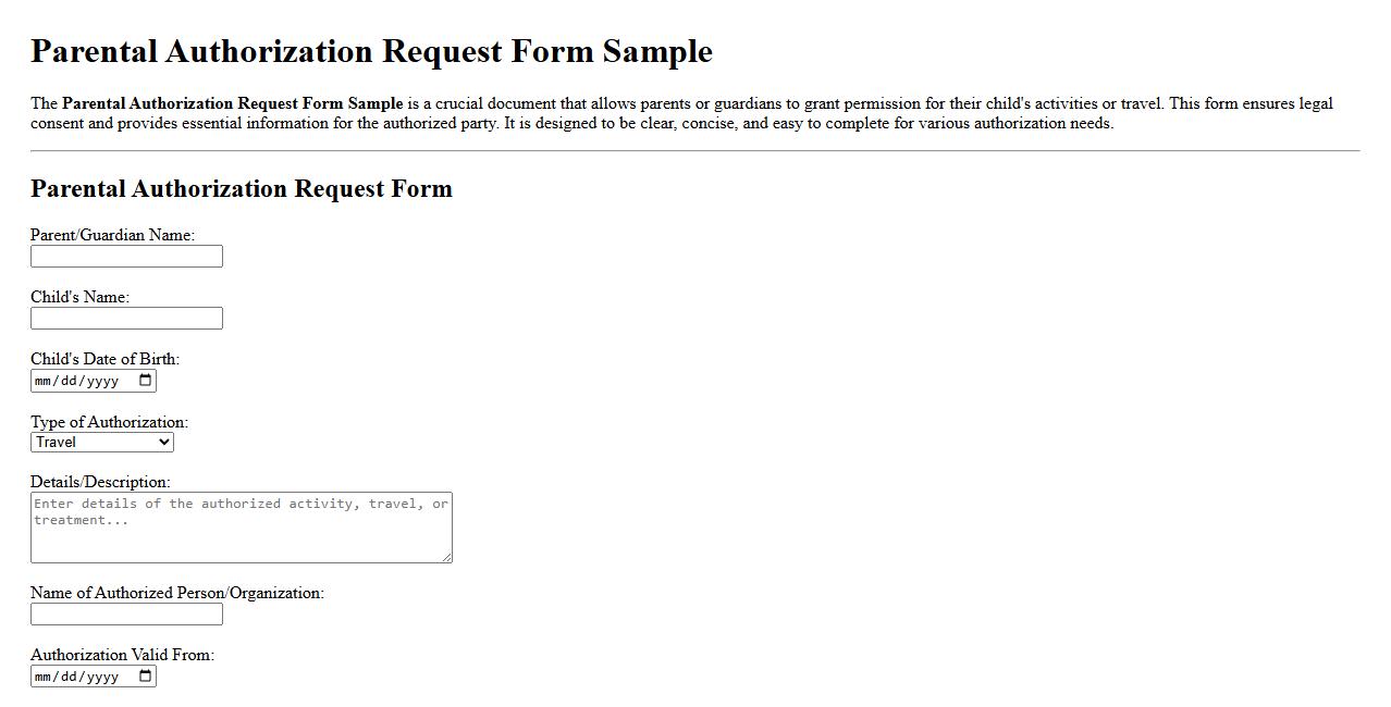 Parental Authorization Request Form Sample image preview
