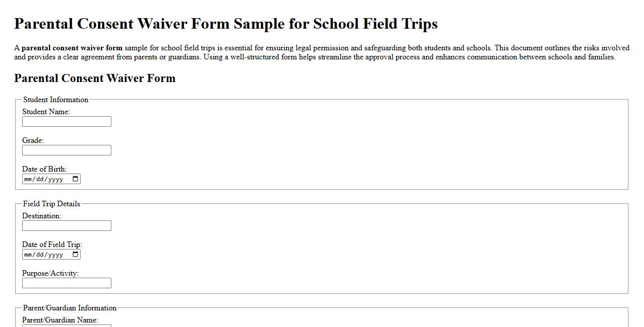parental consent waiver form sample for school field trips image preview