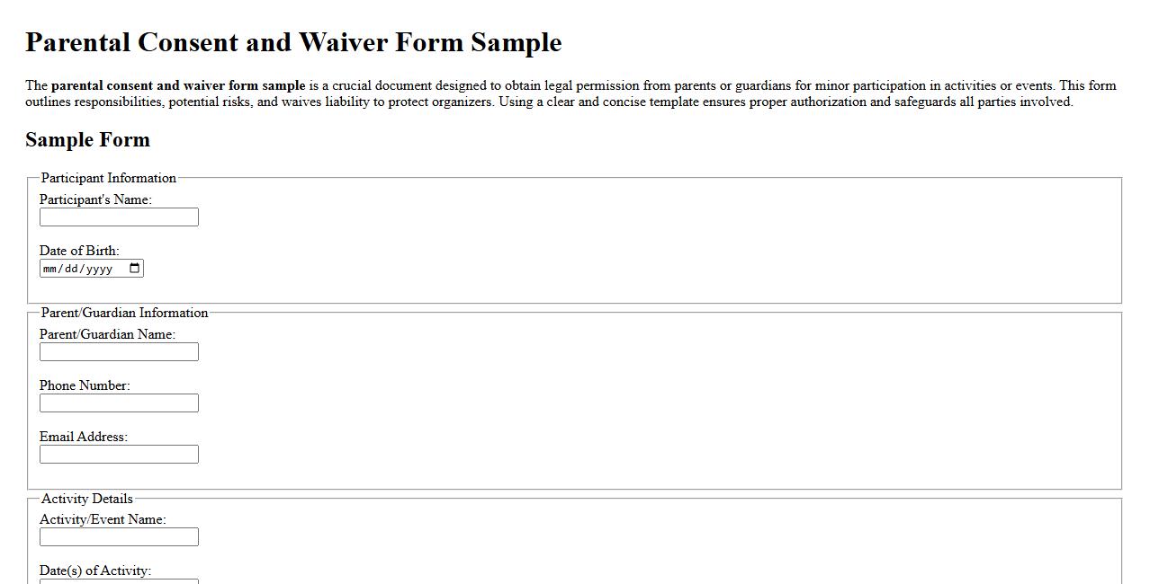 Parental consent and waiver form sample image preview