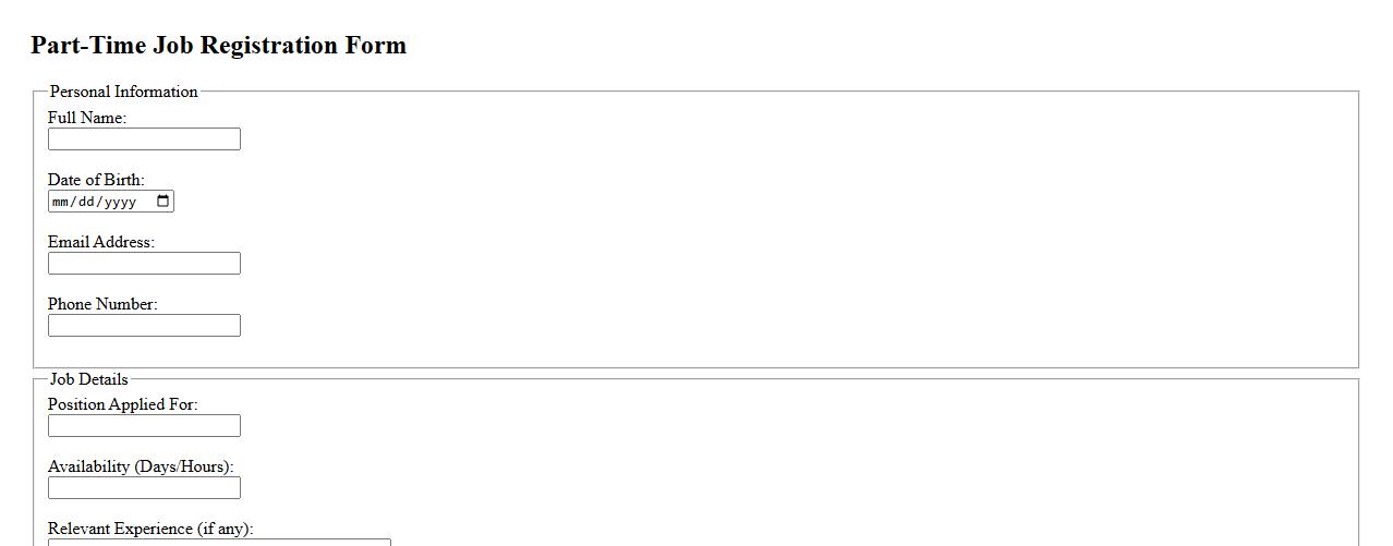 part-time job registration form sample template image preview