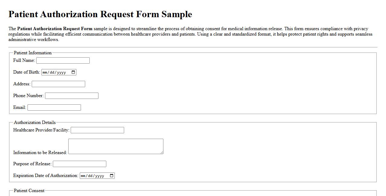 Patient Authorization Request Form Sample image preview