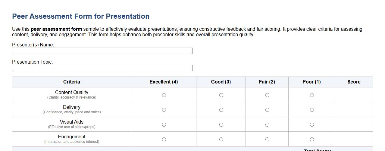 peer assessment form sample for presentation image preview