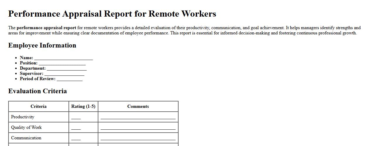 Performance appraisal report for remote workers evaluation image preview