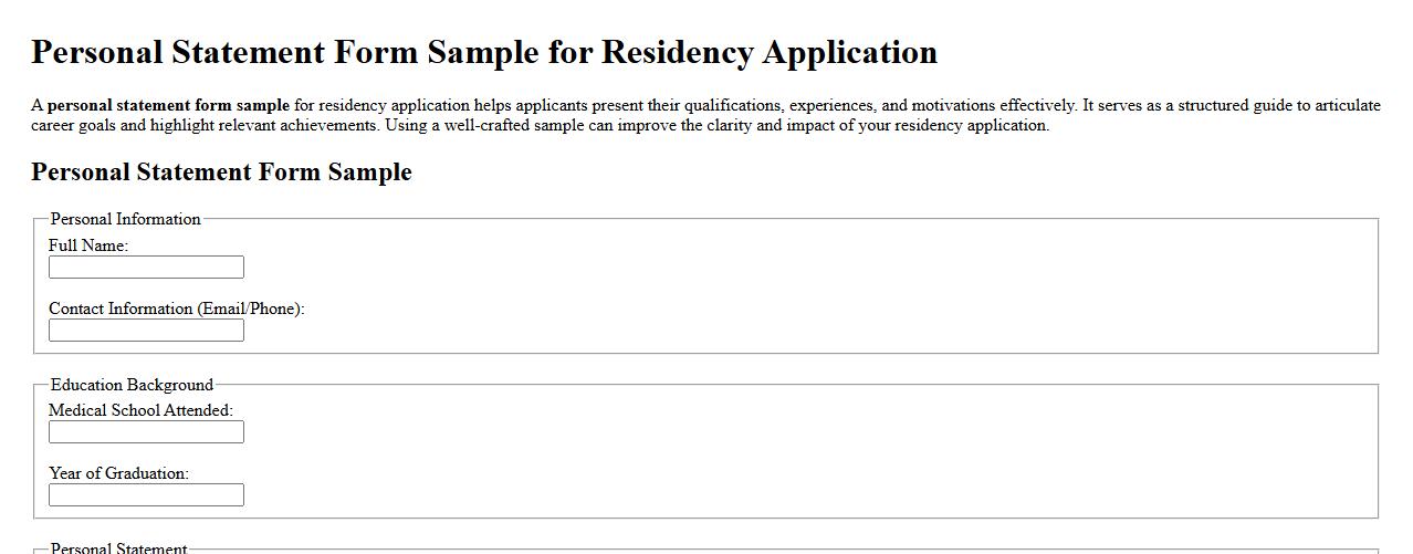 personal statement form sample for residency application image preview