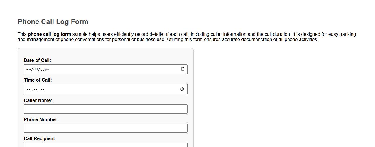 phone call log form sample including call duration image preview
