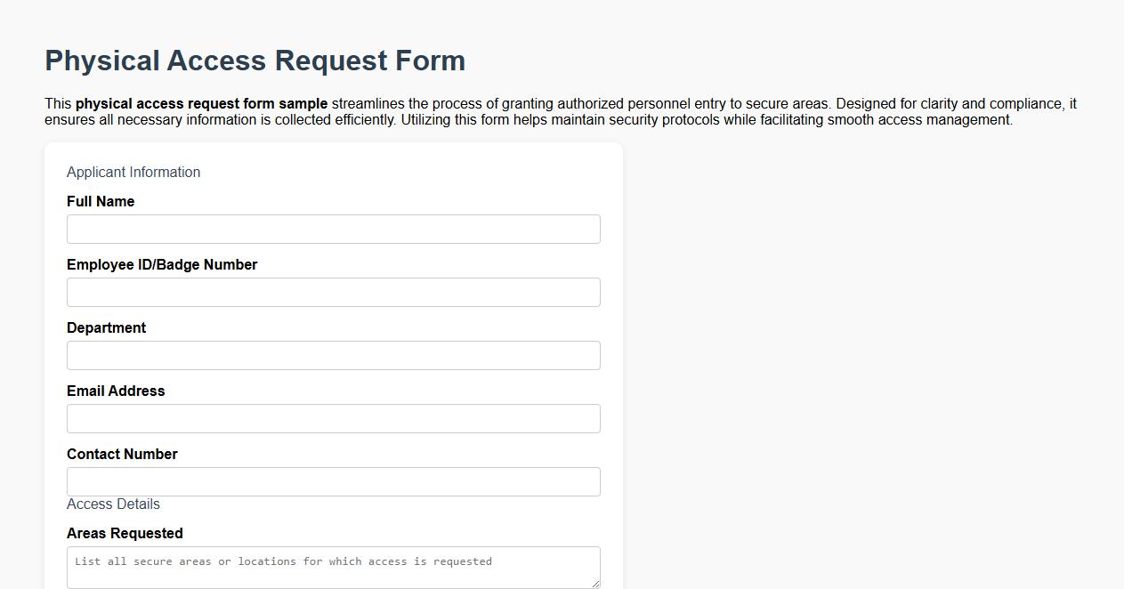 physical access request form sample image preview