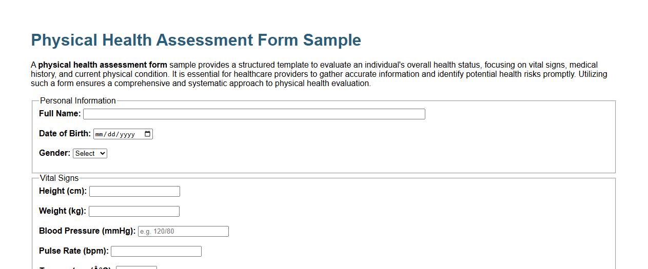 Physical health assessment form sample image preview
