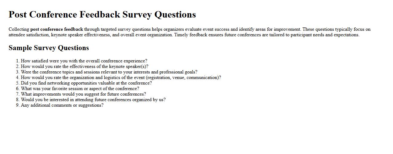 Post conference feedback survey questions image preview