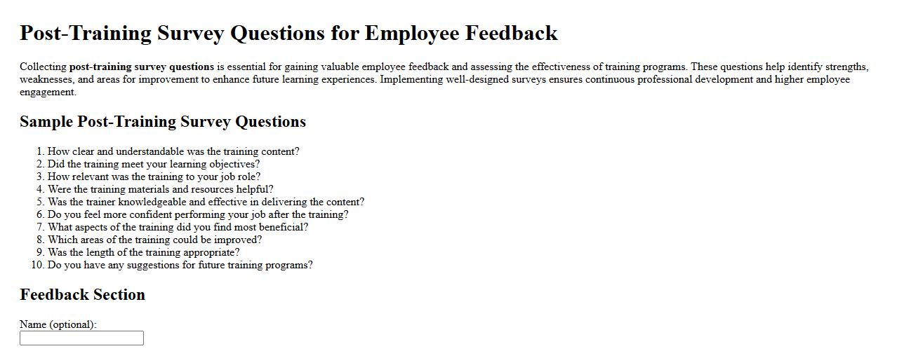 Post-training survey questions for employee feedback image preview
