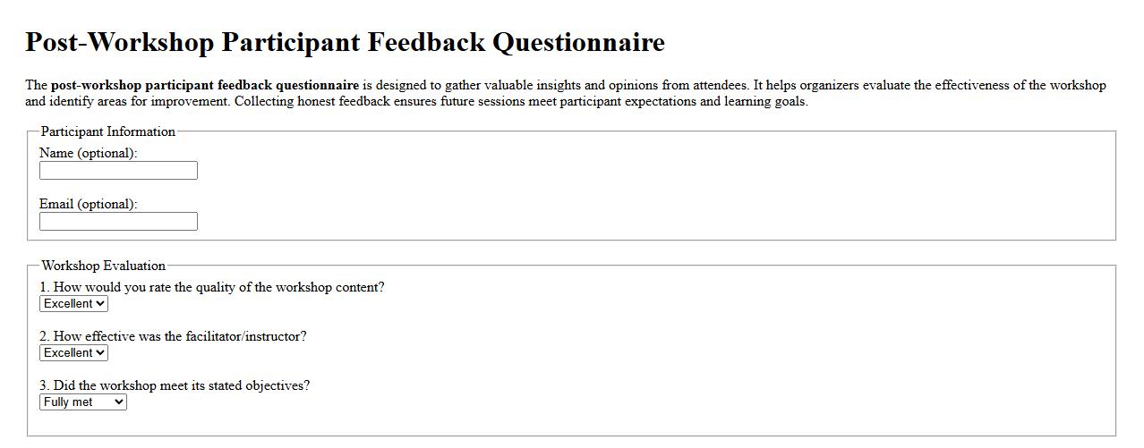 post-workshop participant feedback questionnaire image preview
