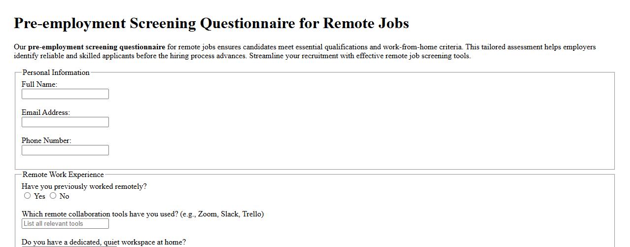 Pre-employment screening questionnaire for remote jobs image preview