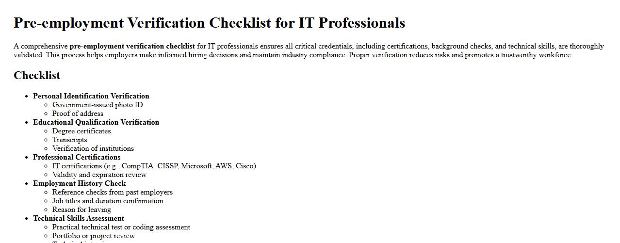 Pre-employment verification checklist for IT professionals image preview