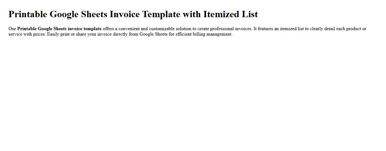 Printable Google Sheets invoice template with itemized list image preview