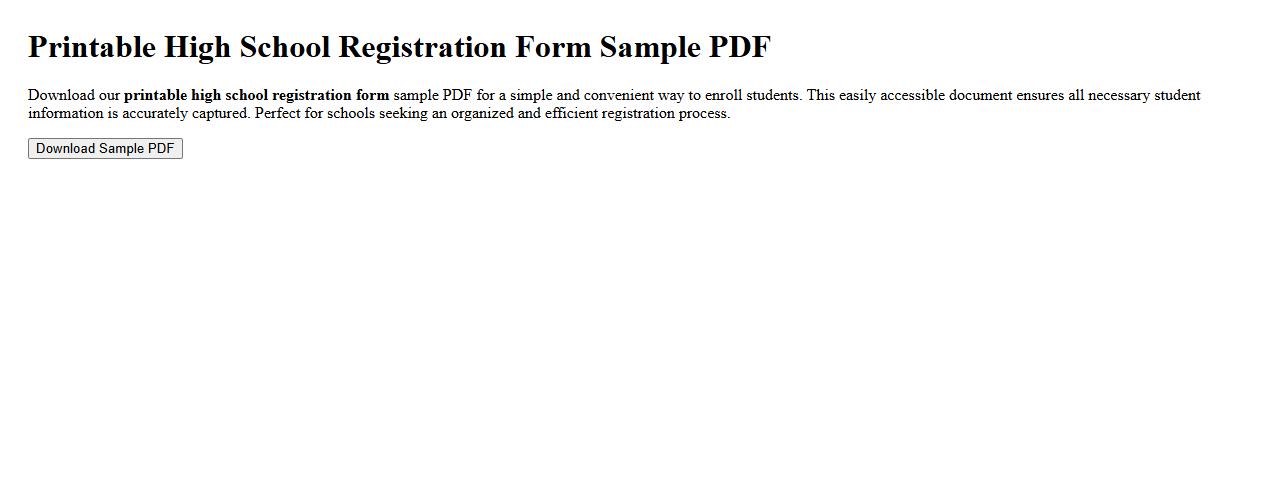 Printable high school registration form sample PDF image preview